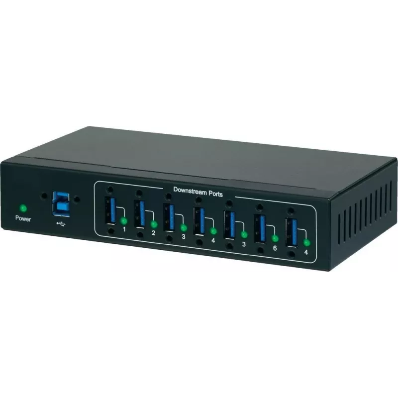 Renkforce hub industrial USB 3.0 de 7 puertos, montaje en pared, negro