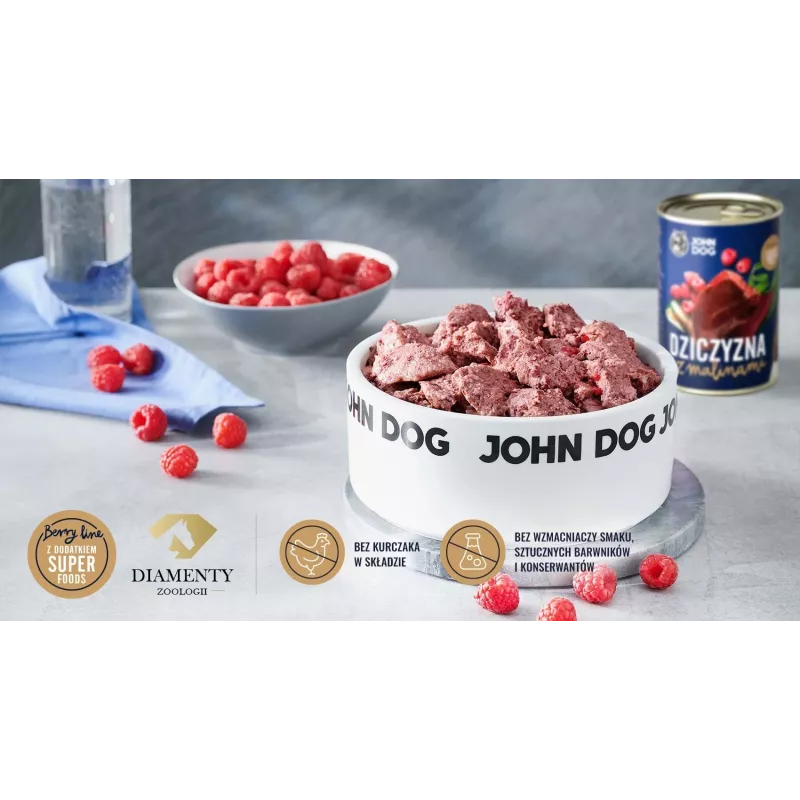 JOHN DOG Berry Line Adult Caza con frambuesas comida húmeda para perros, 800 g