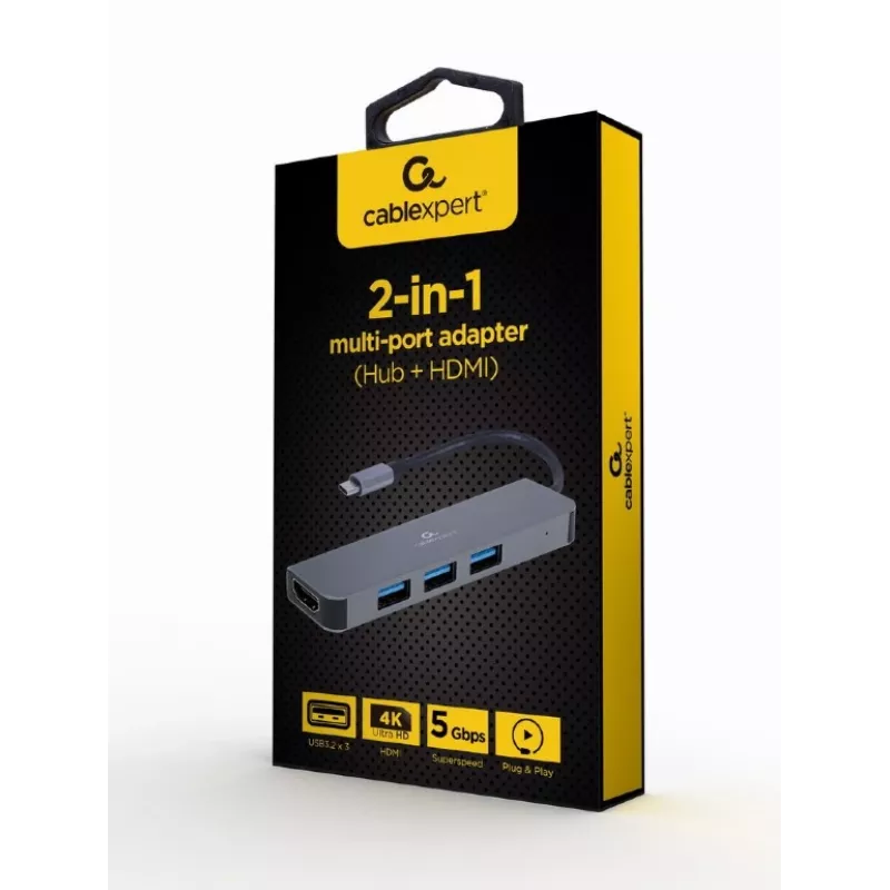 Dock para portátil USB-C GEMBIRD A-CM-COMBO2-01 — USB 3.2 Gen 1 Type-C, 3× USB-A, 1× HDMI, gris