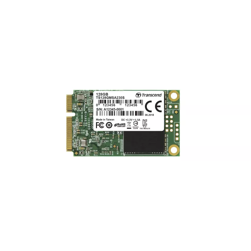 SSD|TRANSCEND|128GB|mSATA|SATA 3.0|velocidad de escritura 400 MBytes/s|velocidad de lectura 550 MBytes/s|MTBF 2000000 horas|TS128GMSA230S