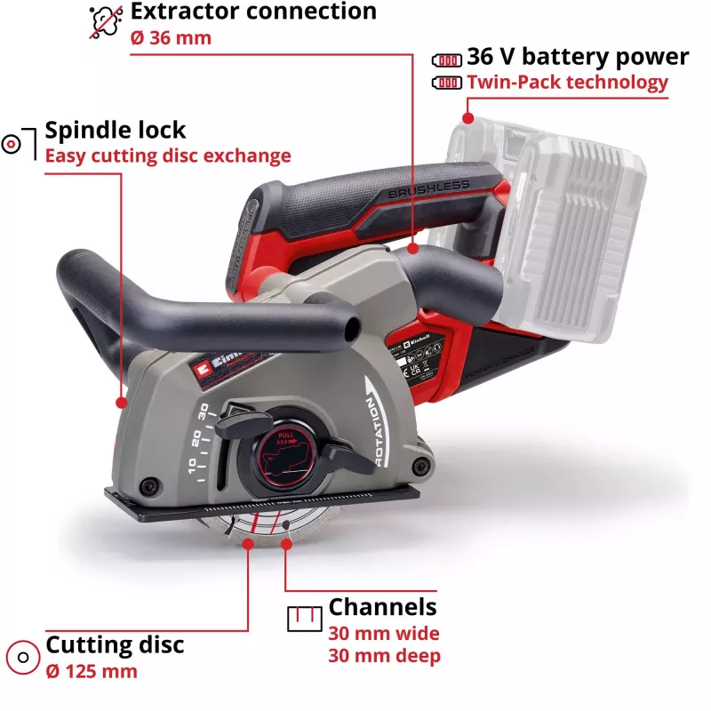 Fresadora para rozas EINHELL TP-MA 36/30 Li BL-Solo 36 V, inalámbrica, motor sin escobillas, modelo 4350800