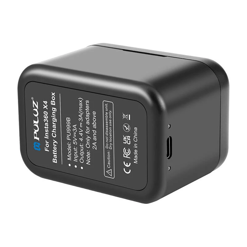 Estuche de carga Puluz PU999B para Insta360 X4 — negro, para baterías de cámara y tarjetas de memoria