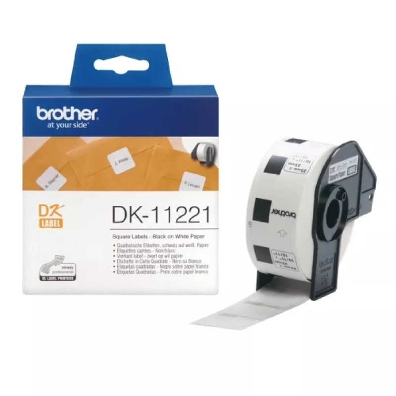 Brother DK-11221 (DK11221) etiquetas, cuadradas, negro sobre blanco, 23 mm, 1000 etiquetas por rollo