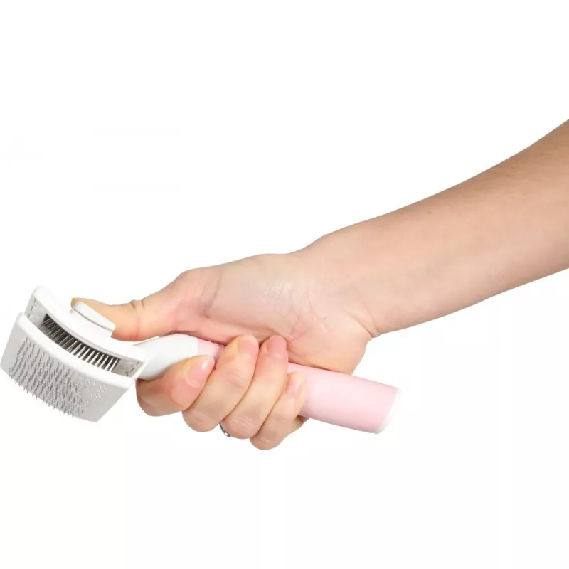 Cepillo ZOLUX 550004 — cepillo para gatos S, cerdas de acero, mango de plástico, 175 mm, rosa/blanco