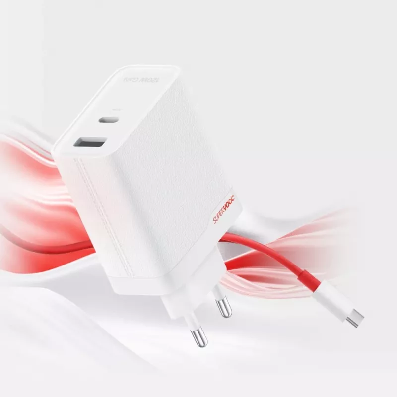 Cargador ONEPLUS SUPERVOOC 120W de doble puerto con cable, 120 W de potencia total, 1x USB-C + 1x USB-A, 100–240 V, 145 g, blanco