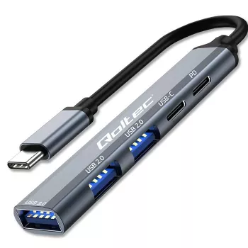 Qoltec 53790 Hub Adaptador USB-C 3.1 5in1 | USB-C PD | USB-C | 2x USB 2.0 | USB 3.0