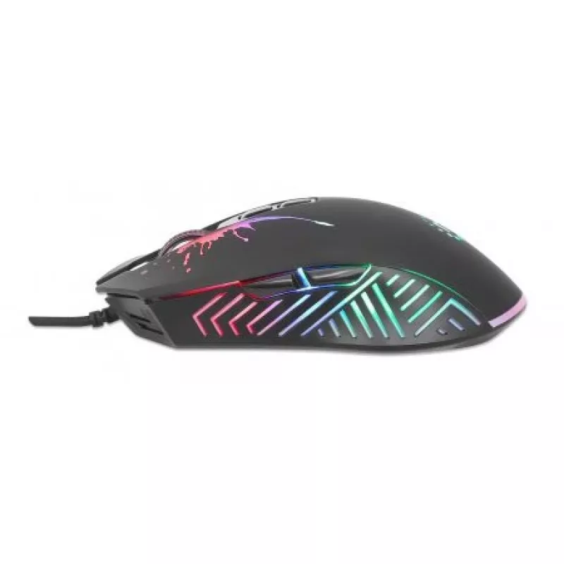 Manhattan ratón gaming con LED, con cable, siete botones, rueda de desplazamiento, 7200 dpi, negro con iluminación LED, tres años de garantía