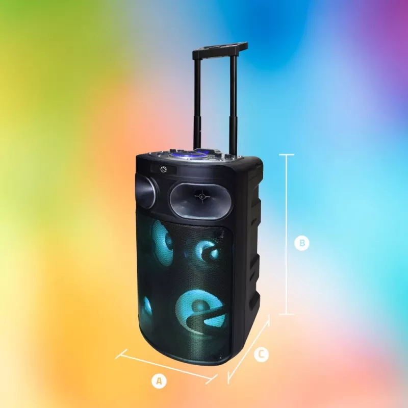 Altavoz de karaoke Bluetooth portátil MANTA SPK0803B140 140W, a batería, MIC/USB/microSD, FM, ecualizador, ruedas