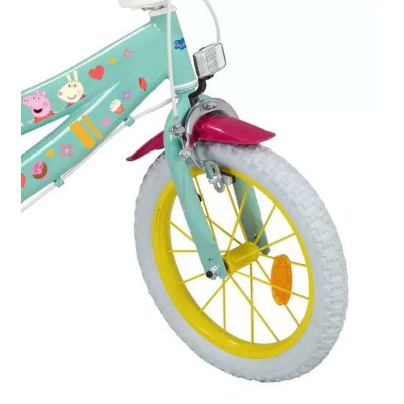 Bicicleta infantil Toimsa Peppa Pig ruedas de 14 pulgadas, verde, para aprox. 3–5 años, frenos de llanta delantero y trasero, neumáticos de aire
