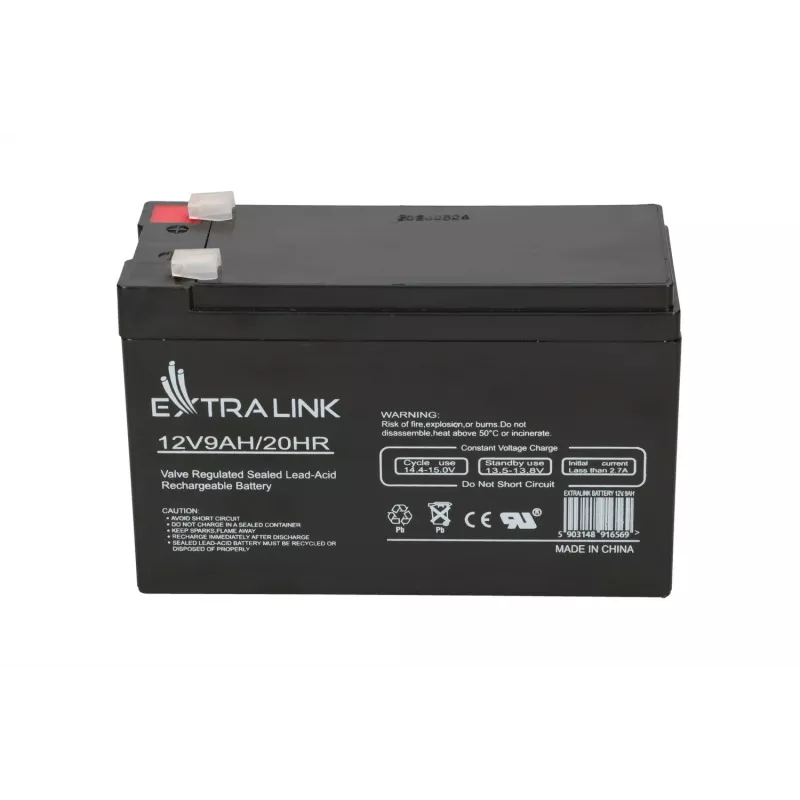 Batería de plomo-ácido sellada (VRLA) 12V 9Ah Extralink – AGM, 1 ud., negro
