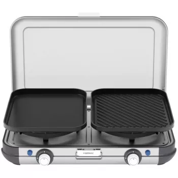 Cocina portátil de camping Campingaz 2213311 — 2 zonas, 5,4 kg, 490×350 mm, negro/gris/plata