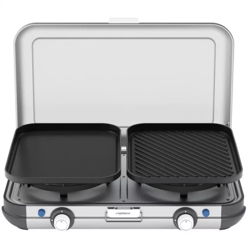 Cocina portátil con grill Campingaz 2213311, 2 zonas, 5,4 kg, 490×350 mm, negro/gris/plateado