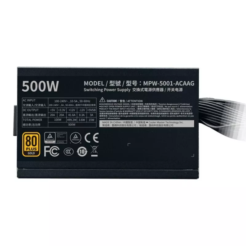 Cooler Master MPW-5001-ACAAG-NL GOLD Bulk, ATX, 500W, 80 PLUS GOLD, 120mm, HDB, negro