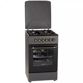 Cocina de gas/eléctrica MPM MPM-56-KRM-13, 4 zonas de cocción, horno eléctrico 58 L, mandos giratorios mecánicos, negra