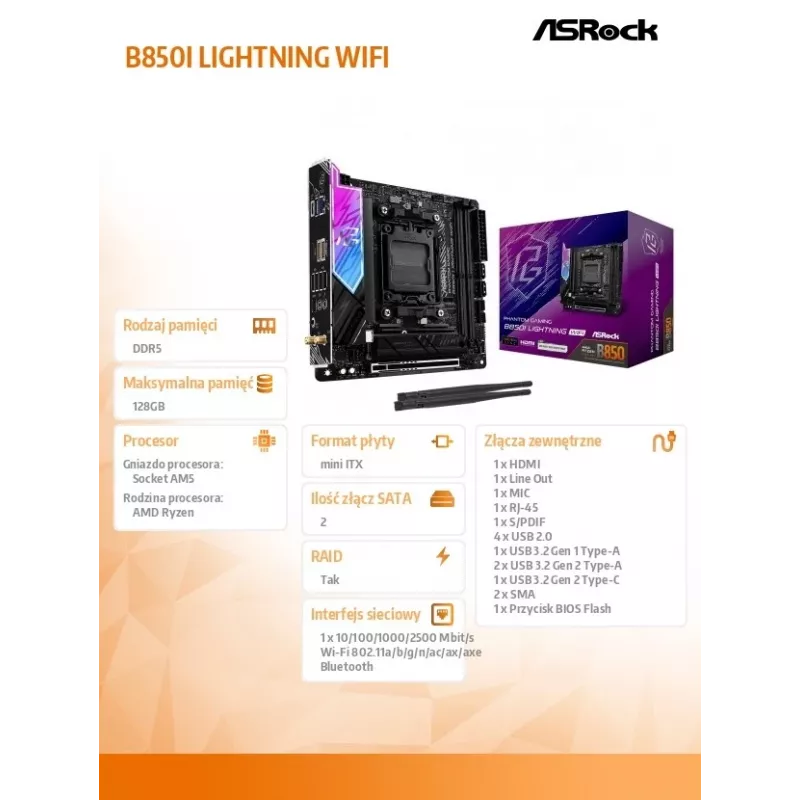 Placa base ASRock B850I Lightning WiFi AM5 Mini-ITX