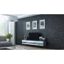 Soporte TV Cama Meble VIGO NEW 30/140/40 — 1400×400×300 mm, parte superior gris, tablero de partículas, marco gris, frentes blanco brillante