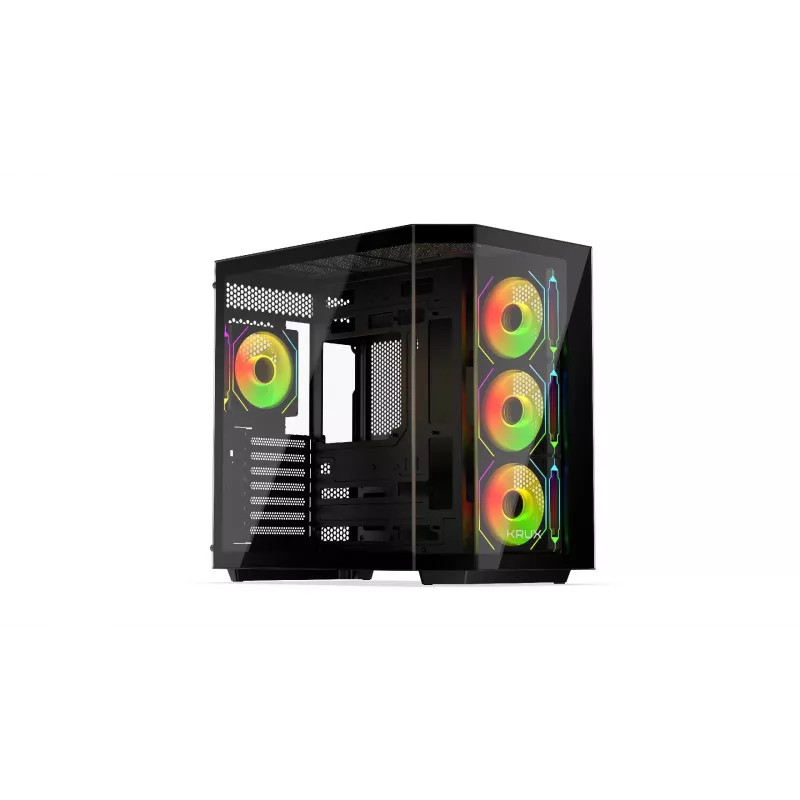 Krux Empero KRXD010 caja de PC Midi Tower, ATX, cristal templado, 4 ventiladores ARGB de 120 mm, negra - GPU hasta 420 mm, disipador de CPU hasta 155 mm, 2x 3,5" + 3x 2,5" bahías