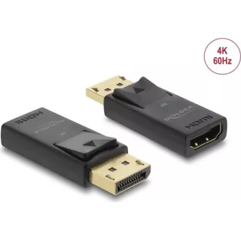 Adaptador DELOCK DisplayPort 1.2 activo a HDMI 4K HDR, cable de una pieza alimentado por USB