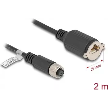 Cable de red DeLOCK M12 A-codificado 8 polos conector hembra a conector hembra RJ45 Cat5e 2 m negro