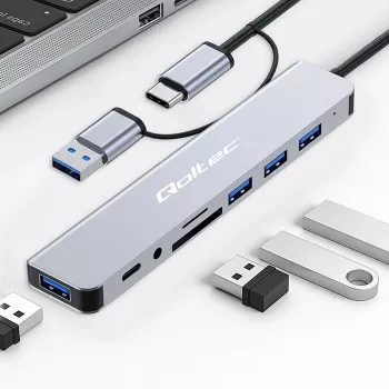 Hub USB-C QOLTEC 4x USB + lector de tarjetas SD/TF modelo 53794