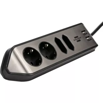 Regleta de enchufes en esquina Brennenstuhl estilo 4 tomas, negra, 2x enchufes Schutzkontakt, 2x enchufes Euro, incluye función de carga USB
