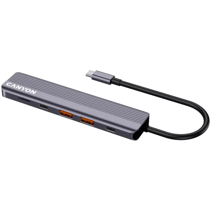 Hub USB Type-C CANYON DS-17 — HDMI, USB 3.2 Gen 1 A, USB-C, MicroSD, 10000 Mbit/s, gris