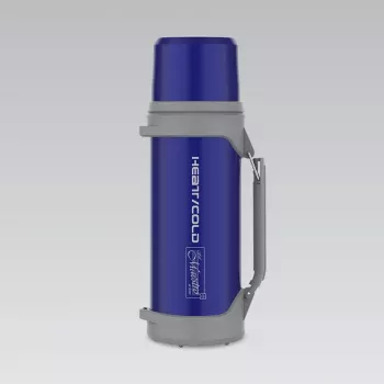 Botella isotérmica Maestro MR-1631 1,5 l azul/gris, 24 h de conservación del calor, con tapa, taza y asa
