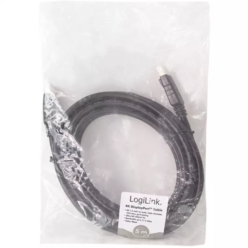 Cable DisplayPort LogiLink CD0103 DP/M a DP/M, 4K/60Hz, CCS, negro, 5 m (CD0103)