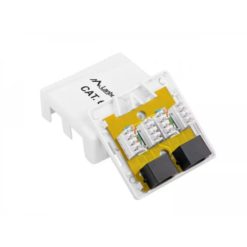 Rosa de superficie RJ-45 Cat6 OU6-0002-W blanca, 2 tomas, 30×54×57 mm