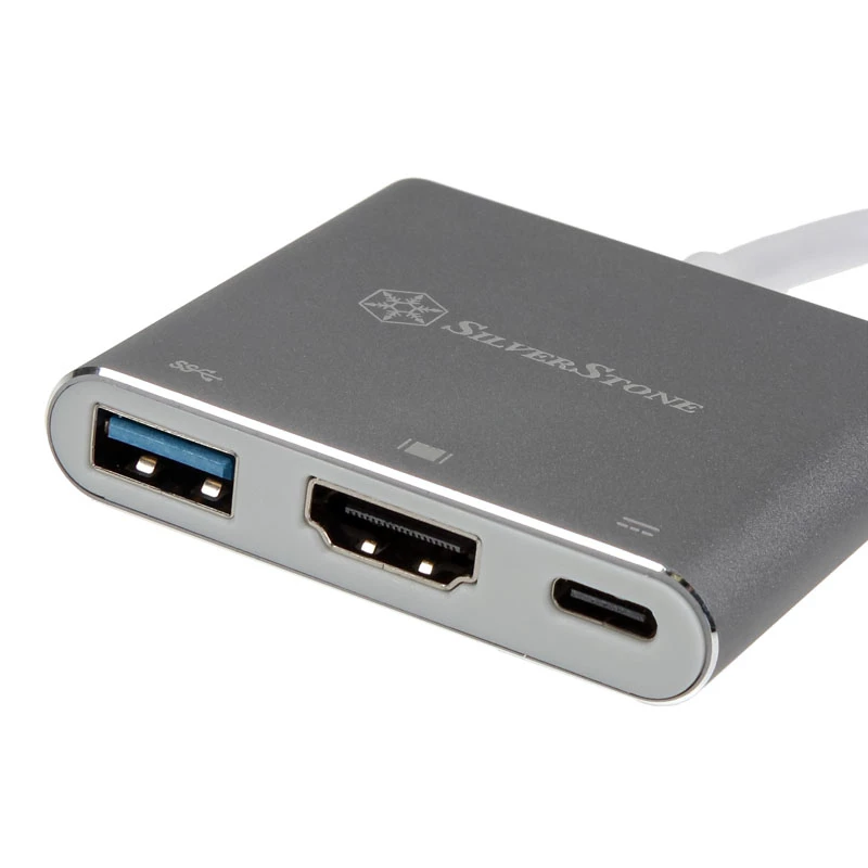 SilverStone SST-EP08C - Adaptador USB 3.1 Type-C a HDMI/USB Type C/USB Type A - Plata