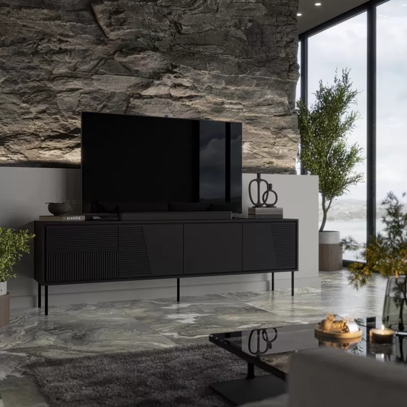 Mueble RTV ABI 4D 200x38x62 negro mate
