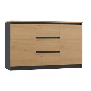 Cómoda Topeshop 2D3S ANT/ART BA KPL — antracita y roble, 3 cajones, estructura de tablero de partículas