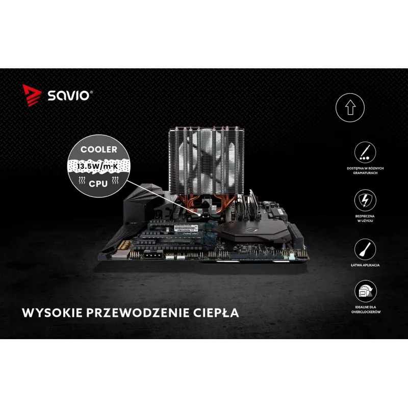 Pasta térmica SAVIO TG-03 1 g — 13,5 W/m·K, gris, incluye aplicador y espátula