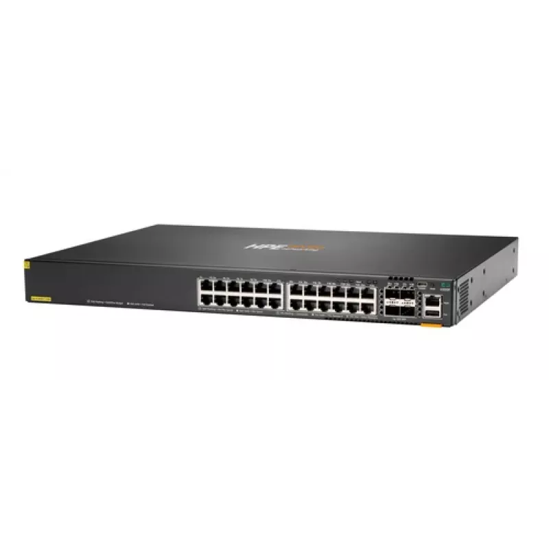 Hewlett Packard Enterprise HPE Aruba Networking CX 6200F 24G 4SFP+ Switch - Switch - distancia máx. de apilamiento 10 km - L3 - gestionado - 24 x 10/100/1000 + 4 x 100/1000/10G SFP+ - Frontal a