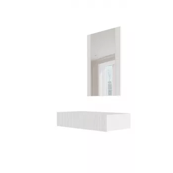 Tocador con espejo cama meble PAFOS 80×41,6×100 cm, blanco mate, marco de MDF, 1 cajón