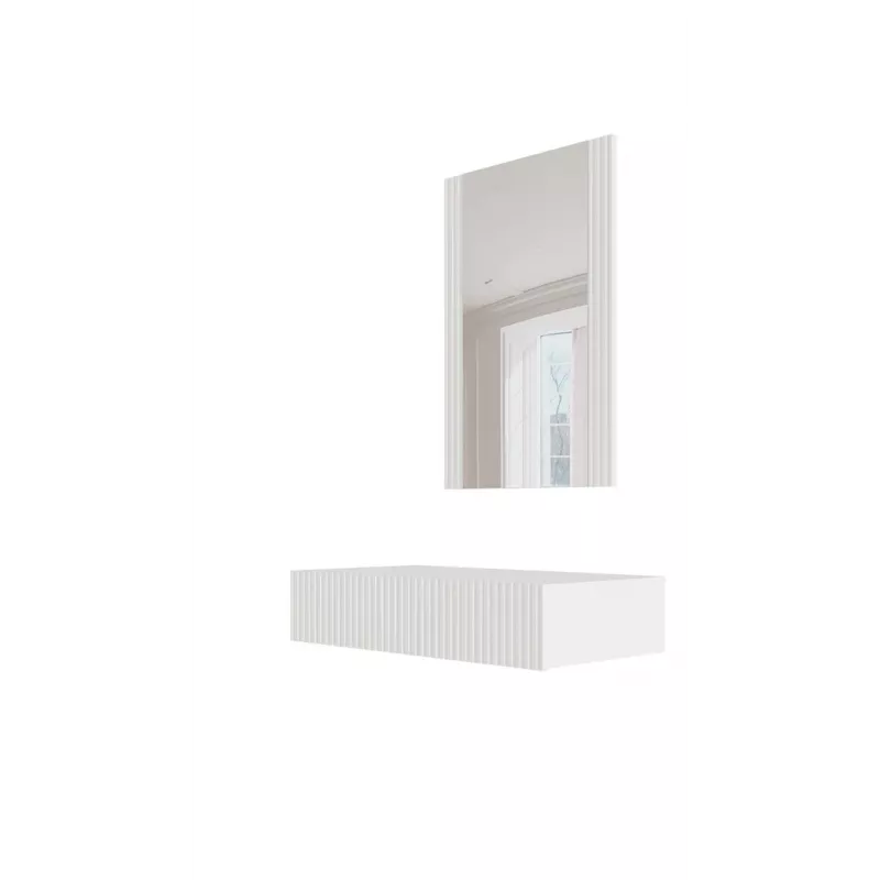 Tocador con espejo cama meble PAFOS 80×41,6×100 cm, blanco mate, marco de MDF, 1 cajón