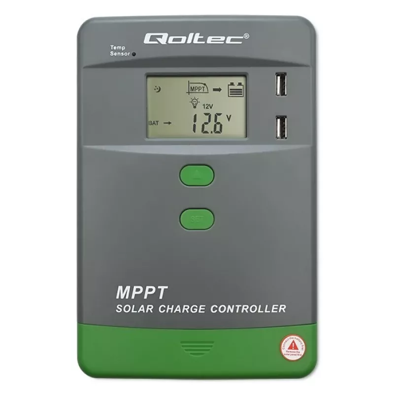 Regulador de carga solar MPPT QOLTEC 10A para sistemas de 12V/24V con pantalla LCD
