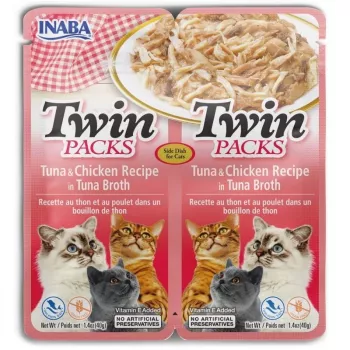 INABA CAT Twin atún con pollo en caldo – snack para gatos – 2x40 g