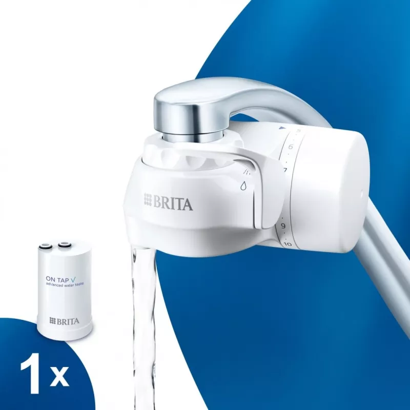 Filtro de agua para grifo BRITA ON TAP V CU CE2 (1052067) — 4 etapas, capacidad de 600 L, 3 modos, 5 adaptadores, blanco