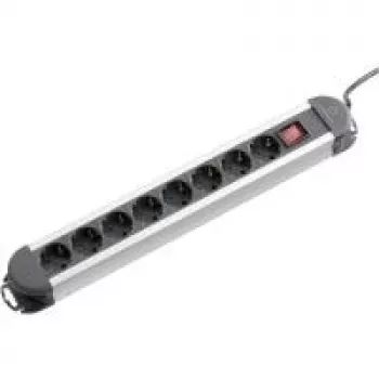 Regleta de enchufes Renkforce 815A-CMB, 8 tomas, negra/plateada, con interruptor