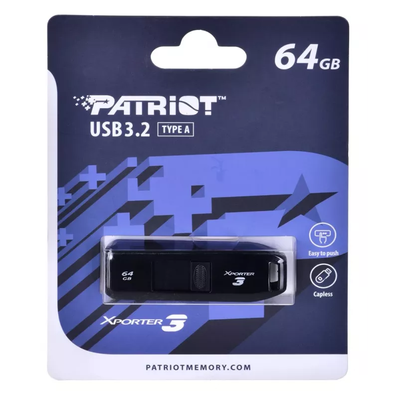 Memoria flash USB PATRIOT Xporter 64 GB USB Type-A 3.2 Gen 1 (deslizante, negro, 80 MB/s)