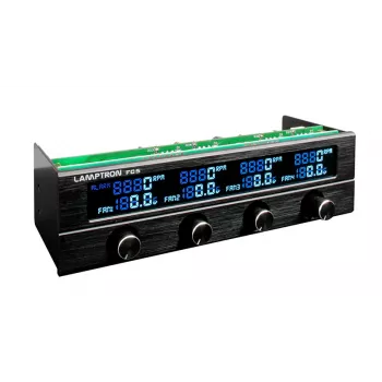 Controlador de ventiladores de 5,25 pulgadas Lamptron FC5 V2 negro — control PWM múltiple/manual de ventiladores, montaje en panel frontal