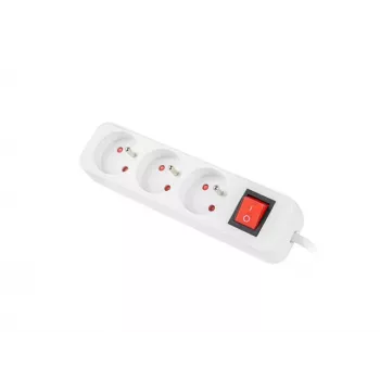 Alargador de corriente LANBERG PS1-03E-0300-W — cable de 3 m, 3 tomas AC Type E, blanco, interior