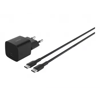 Cargador de interior AC Belkin BoostCharge 25 W USB-C PD/PPS, cable de 1 m, negro — para consolas, smartphones, tablets