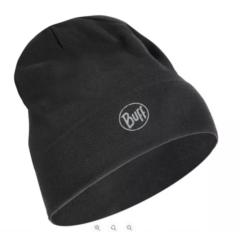 Gorro de punto Buff Merino Midweight — Solid negro, talla única, lana merino, otoño/invierno, deporte