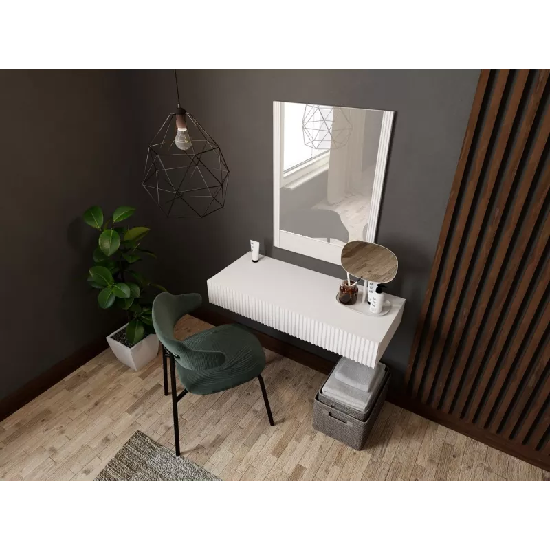 Tocador con espejo cama meble PAFOS 80×41,6×100 cm, blanco mate, marco de MDF, 1 cajón