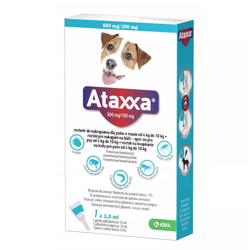 ATAXXA 500mg/100mg (4-10kg) - gotas contra pulgas y garrapatas para perros – 1x1 ml