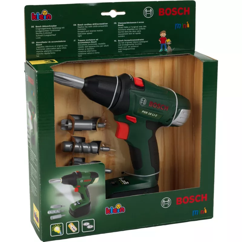 Theo Klein 8567 Destornillador eléctrico Bosch | Taladro atornillador a batería con puntas giratorias e intercambiables | Luz y sonido | Dimensiones: