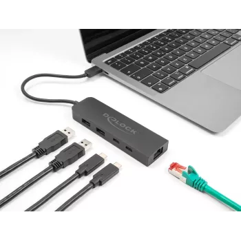 Hub USB DeLOCK 10 Gbit/s con 2,5 Gigabit LAN y PD 85 vatios