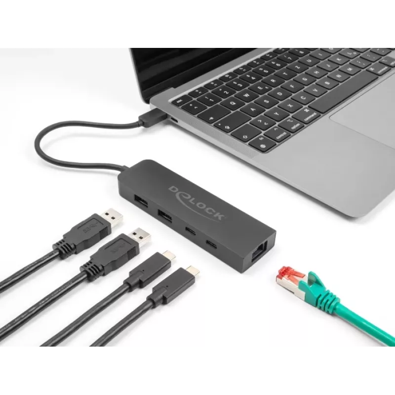 Hub USB DeLOCK 10 Gbit/s con 2,5 Gigabit LAN y PD 85 vatios